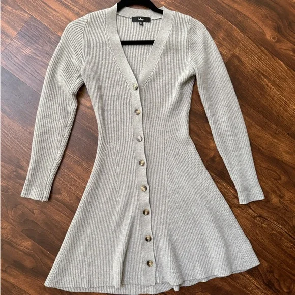 Lulu's Gray Ribbed Button-Front Sweater Dress - Picture 6 of 8